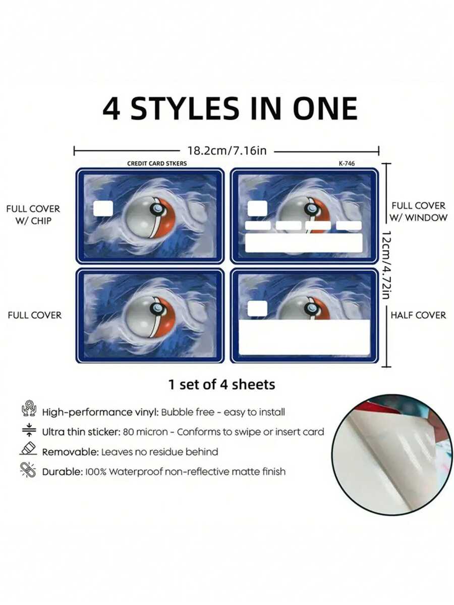 Kreditkarten Aufkleber im „Pokémon“ Stil | Anti-Fingerprint Dekorfolie für Bankkarten